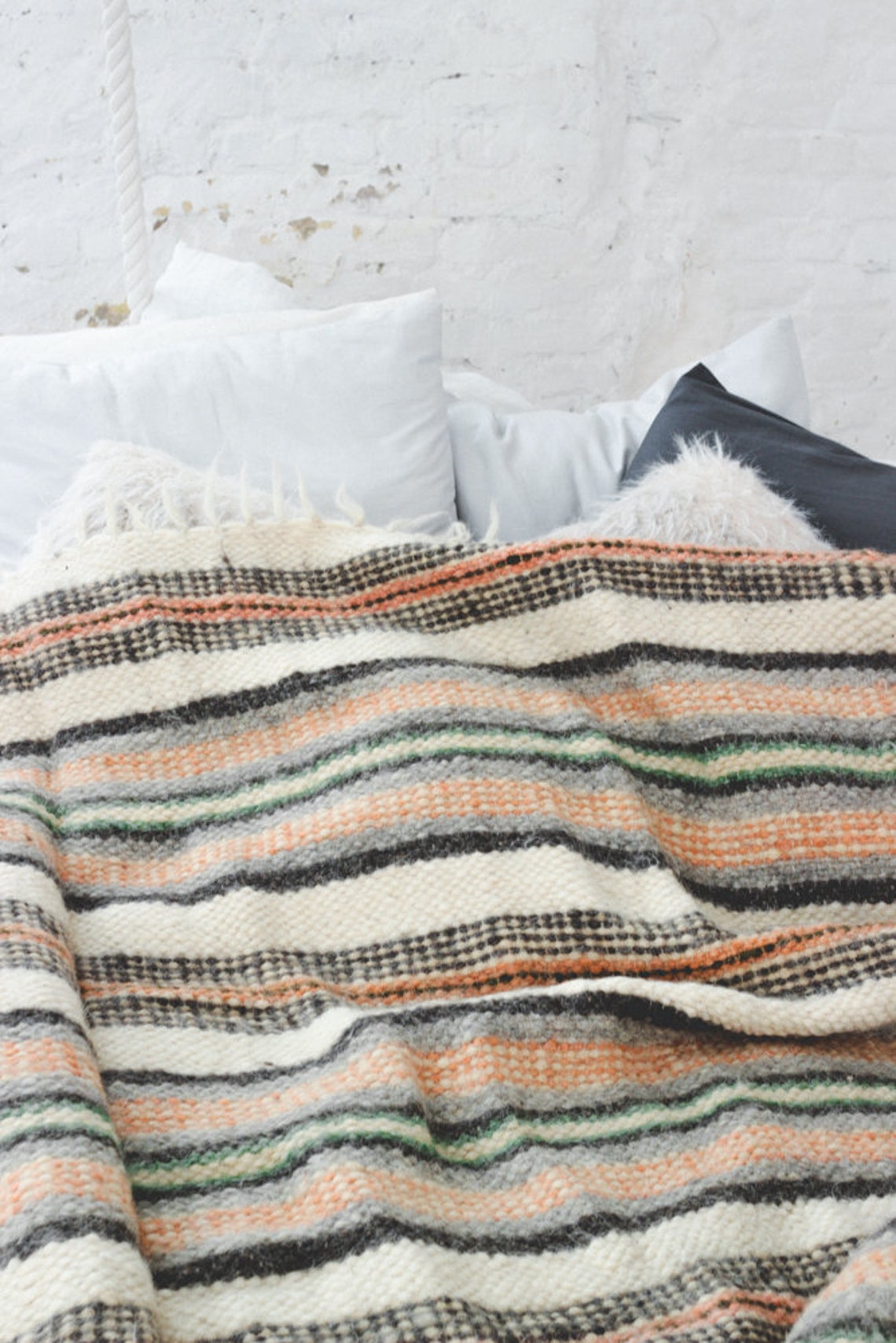 Striped wool blanket Queen size bedspread California king Etsy