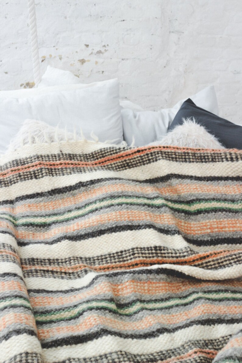 Striped wool blanket Queen size bedspread California king Etsy
