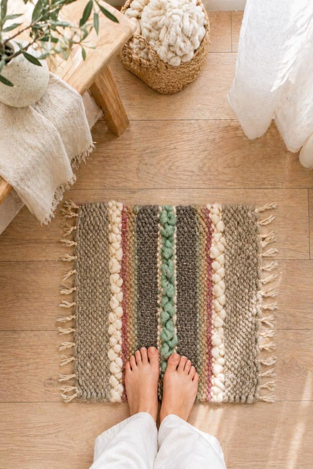 Farmhouse Floor Rug 100% Wool Rug Rag Bedroom Floor Throw Rug ...