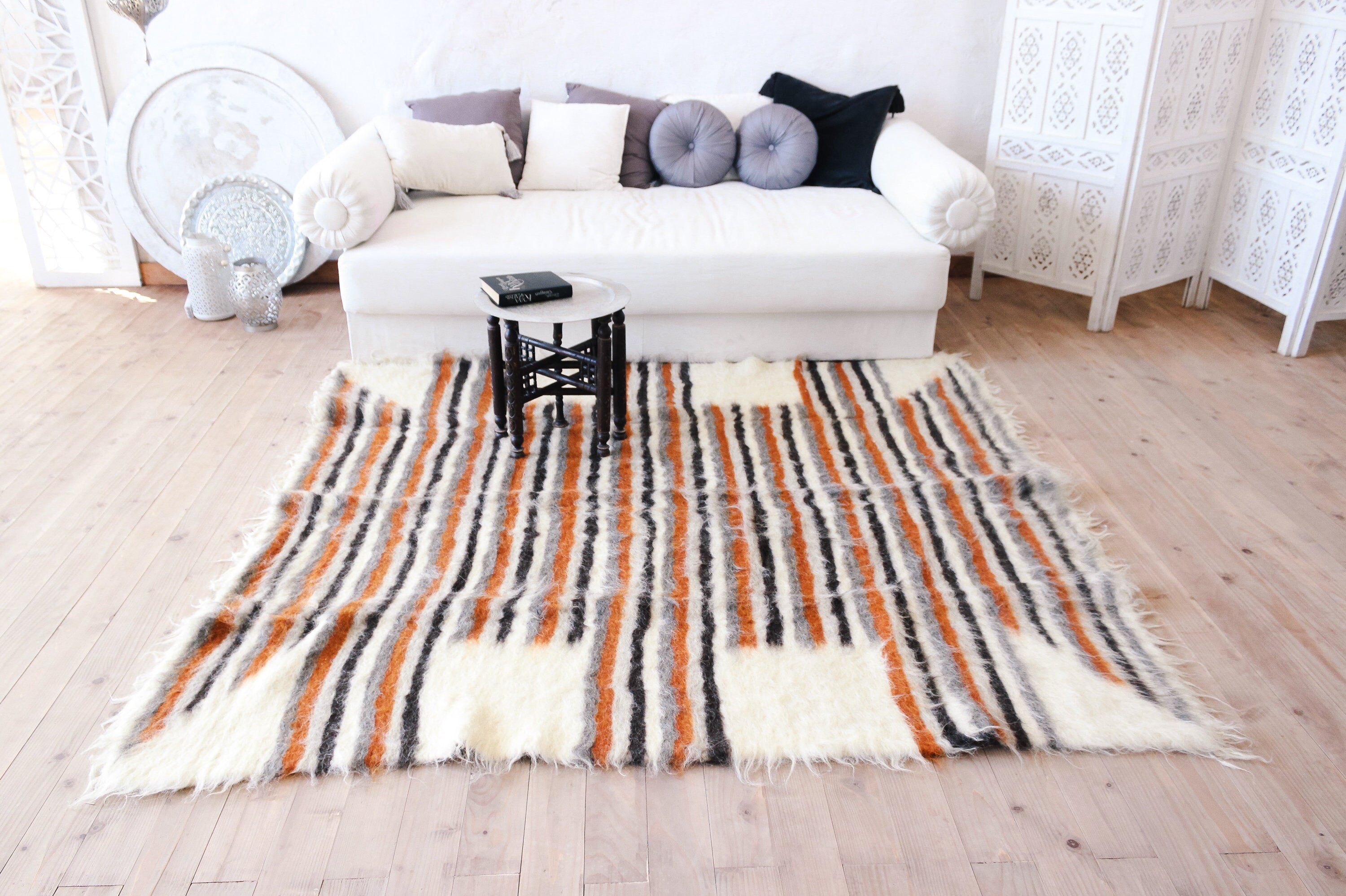 Bedroom Rug Striped Indoor Area Rug Scandi Carpet Wool Floor Rugs  Scandinavian Modern Rug Large Weighted Rug Rag Heavy Rainbow Kilim Rug 