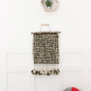 Wall tapestry hanging with fringes, Weaving wall hanging, Small Wool Hanging Tapestry, Beige Woven Wall Hanging, Wool Rug Wall Tapestry