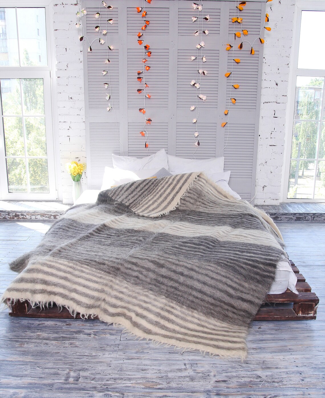 Throw Blanket Grey Heavy Queen Size Natural 100 Wool Plaid Etsy