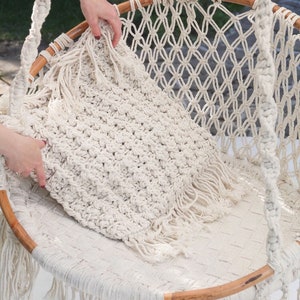 Hand Knotted Macrame Cotton Pillow Cover, Macrame Pillow Cases, Boho Style Pillow, Decorative Cushion covers, Square decorative pillow