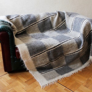 Chess Gray Wool Throw Blanket Chunky Warm Bed Coverlet Heavy Large Plaid Bedspread Cover King Size Geometric Bedding Decor Gray Bed Blanket