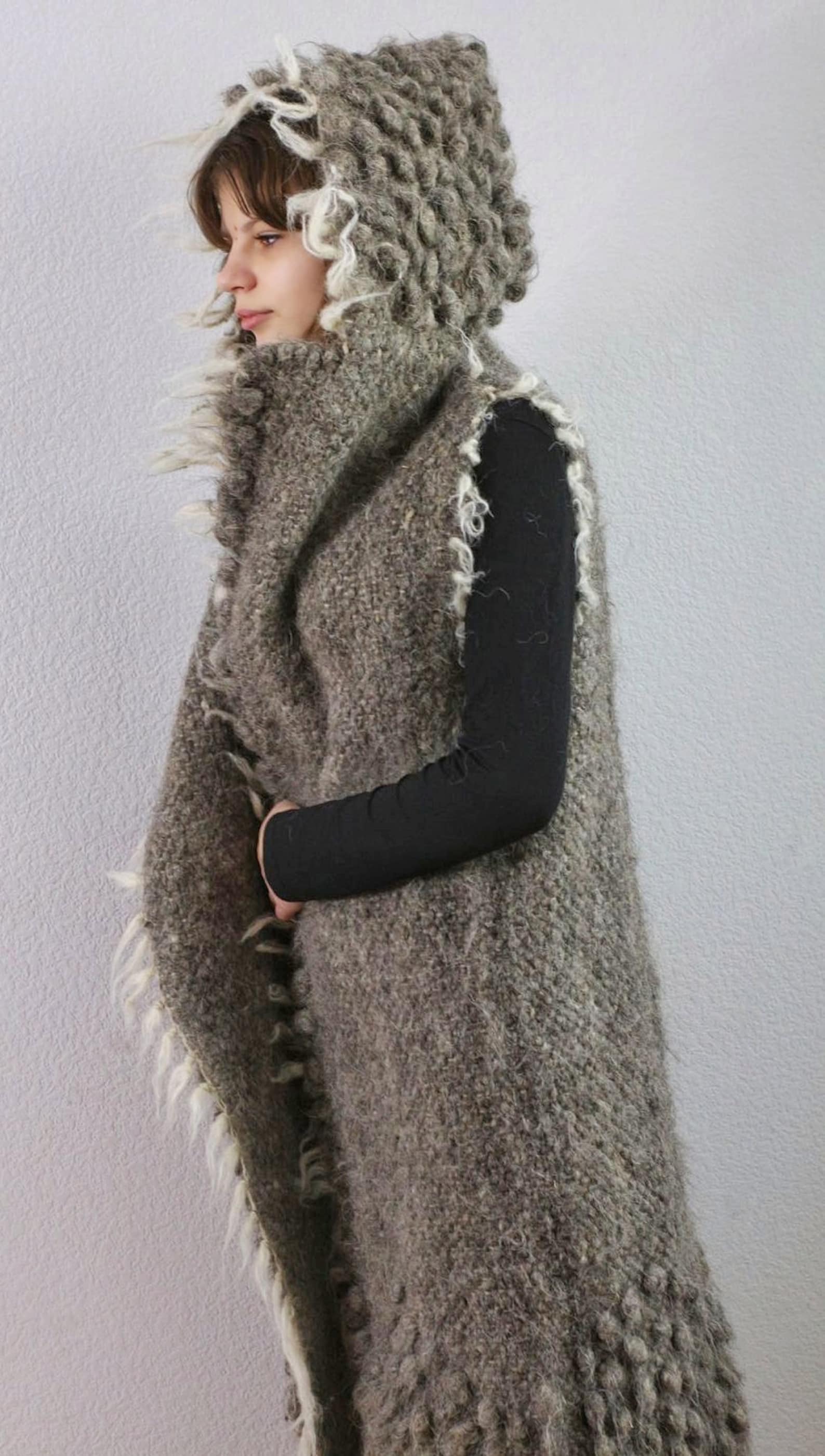 Ethnic Gray Wool Coat Eco Friendly Winter Hooded Coat Buttoned - Etsy