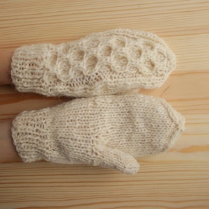Weiße handgestrickte Wolle Handschuhe weiche 100% Schafwolle Handschuhe reine Frauen Handwear Winter gemusterte Armstulpen Handschuhe Strickbekleidung, Damen Handschuhe