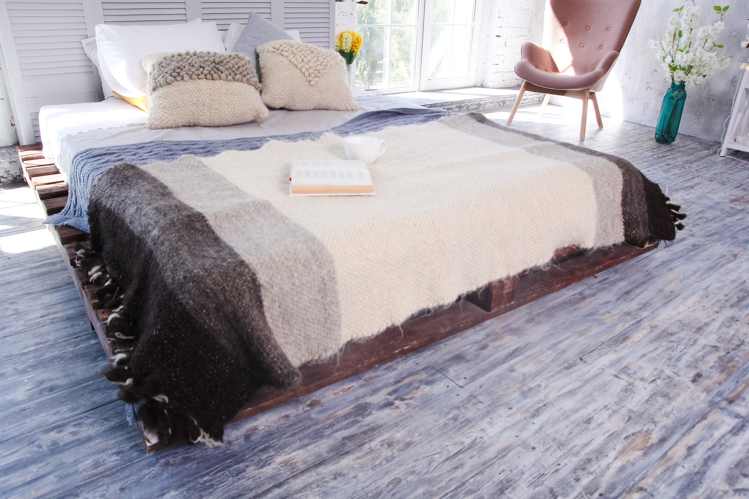 Striped wool blanket Queen size bedspread California king Etsy