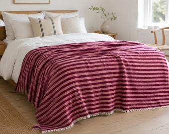 Striped Pink Blanket Mid century blanket Queen bedspread king bedroom living bedding blanket Warm Blanket thick, Stylish decorative blanket