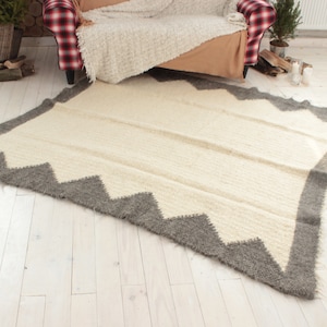 Floor Kilim Woven Scandinavian handmade rug, Rugs for living room, Mid-century modern area rug wool berber, 100% Wool Carpet Floor rugs