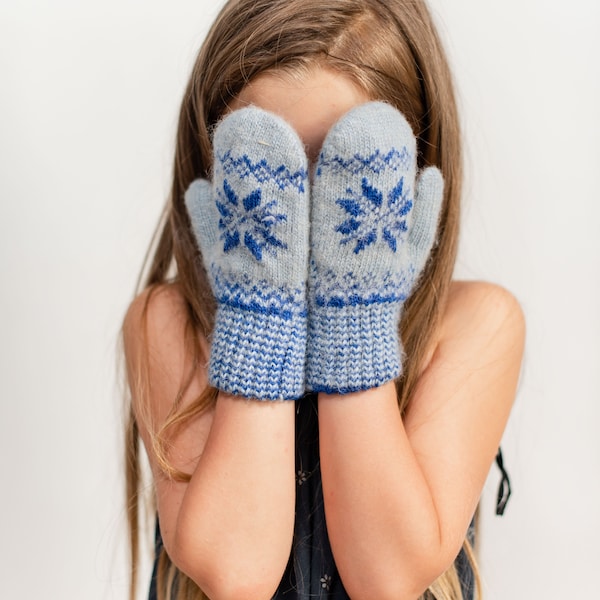 Blue ragg wool mitts toddler kids Norwegian Hand Knitted Wool Gloves Soft 100% Sheep Pure Handwear Winter Patterned Arm Warmers Knitwear