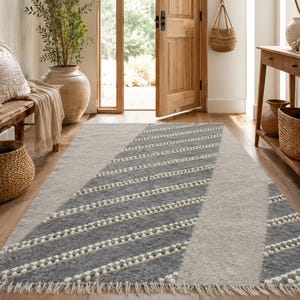 Handwoven pure wool rugs, Swedish Gray Wool living room modern rug, Scandinavian rug runner, Handmade woven carpet, Sheep wool rug rag image 14