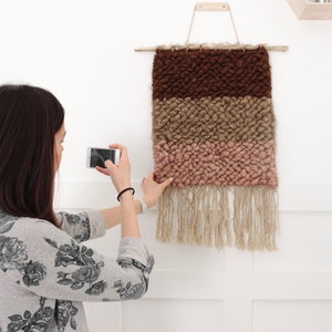 Wall tapestry hanging, Weaving wall hanging, Small Wool Hanging Tapestry, Beige Woven Wall Hanging, Contemporary Tapestry