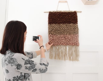 Tapiz de pared colgante, Tapiz de pared tejido, Tapiz colgante de lana pequeño, Tapiz de pared tejido beige, Tapiz contemporáneo