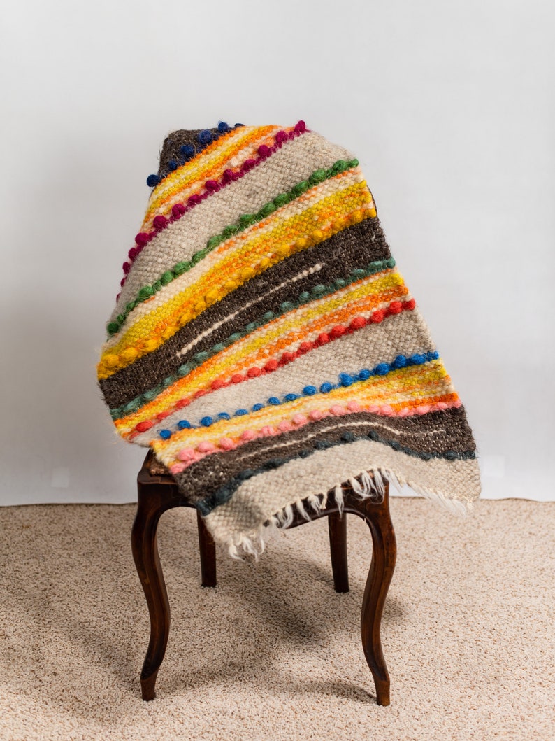 100% Wool Yellow Rug Rag Bedroom Stylish Boho Throw Rug | Etsy