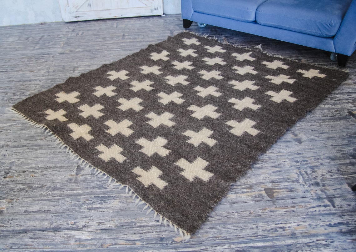 Swiss Wool Rug Handwoven Large Gray Woven Carpet Mid-century - Etsy