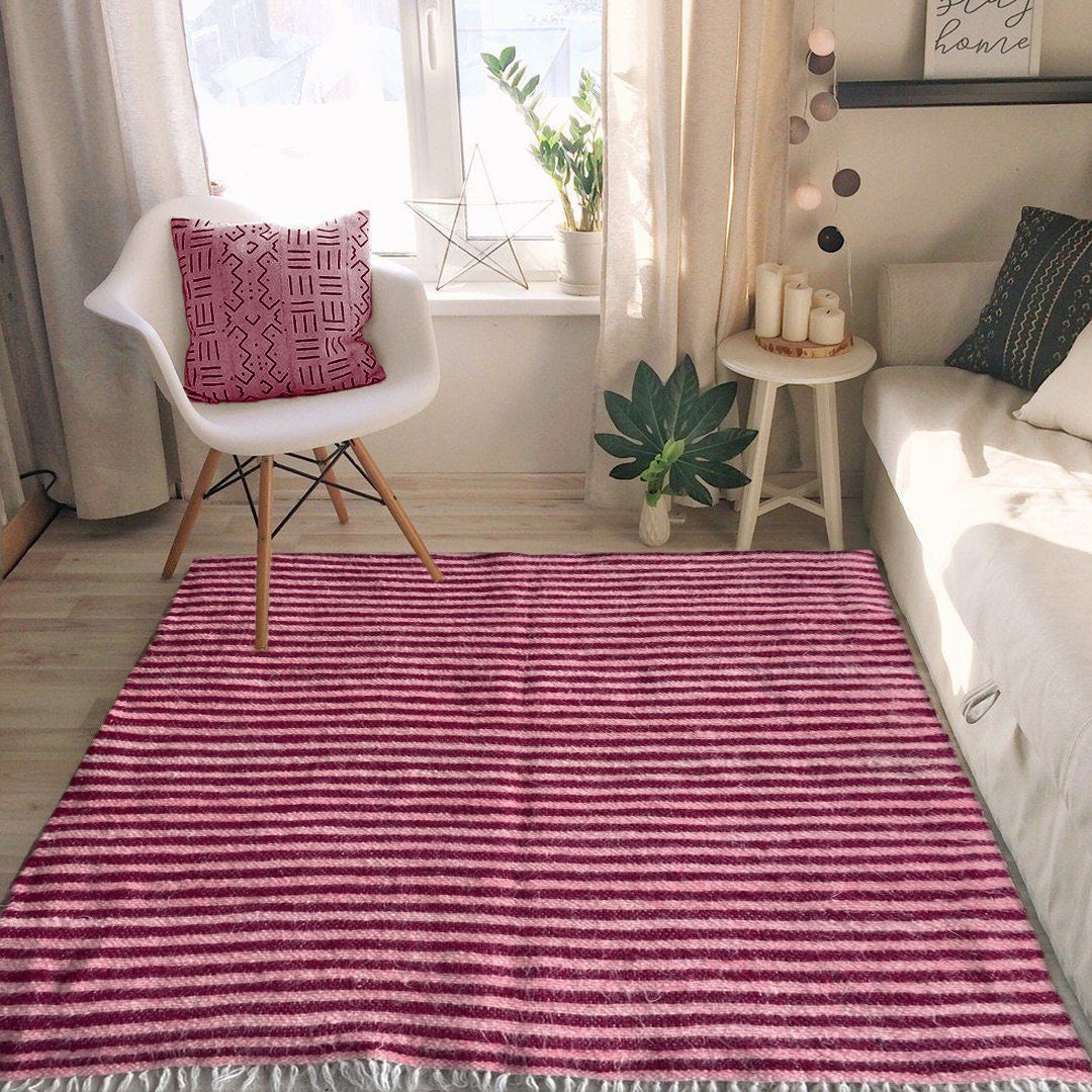 Swedish Pink Living Room Modern Rug, Scandinavian Rug Runner Handwoven ...