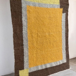 Geometric yellow wool blanket Throw Blanket Queen Size Natural 100% Wool Plaid Cozy Warm Homespun Woven rug Wool blanket  King size throw