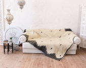 White wool blanket Queen size warm winter throw Heavy plaid Handmade bed Cover Coverlet Rustic home decor Original 100 wool swedish throw