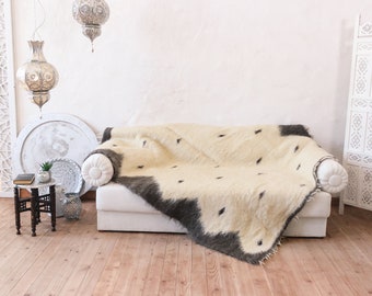 Grande manta de lana pesada hecha a mano nueva para salón, Gruesa nórdico manta de tiro del sofá Colcha marrón oriental acento Manta pequeña