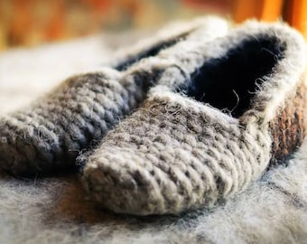 Pantufas femininas aconchegantes de lã de ovelha 100% orgânica, tamanho grande, unissex, grossas e quentes, tricotadas à mão com fio de lã natural.
