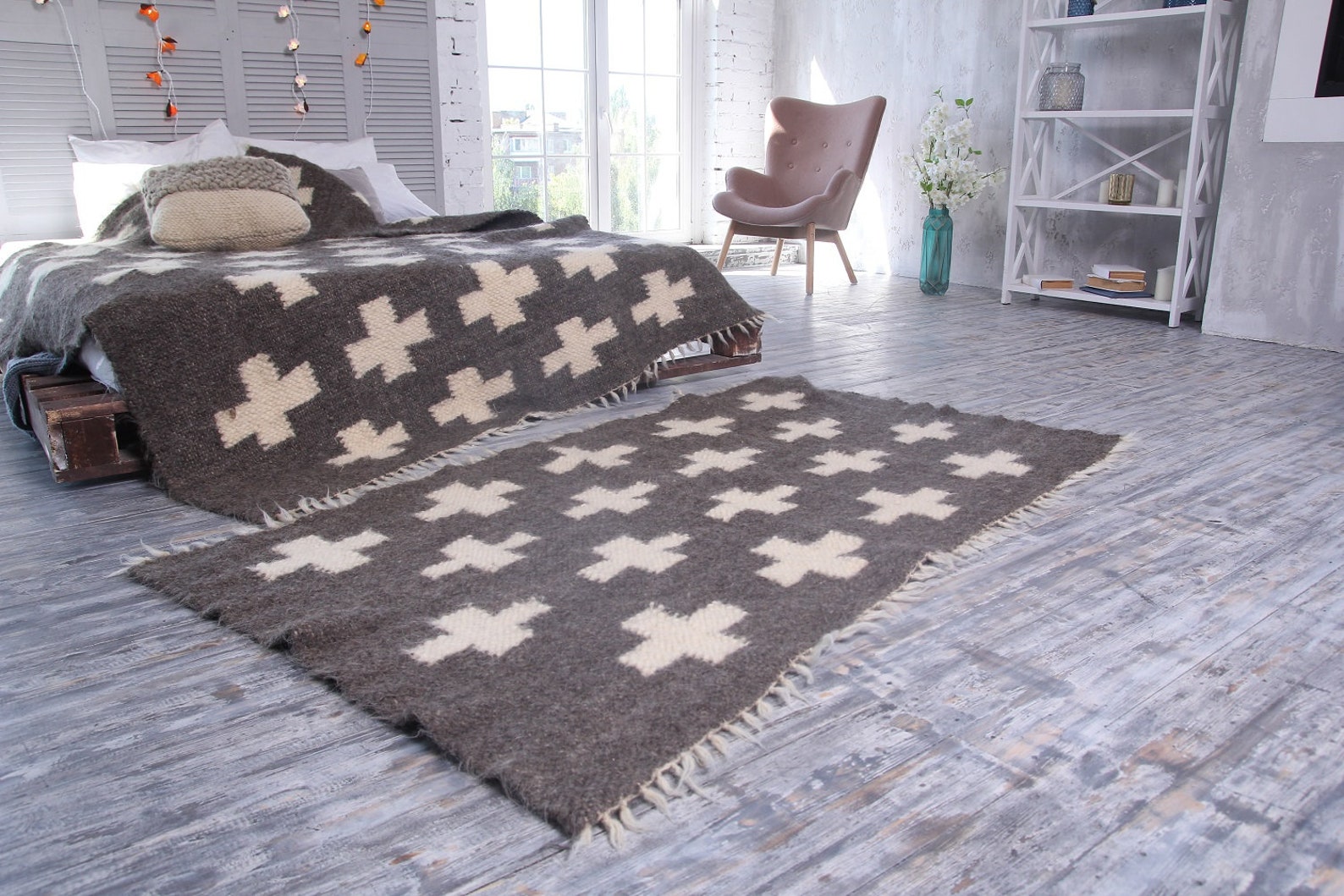 Swiss Wool Rug Handwoven Large Gray Woven Carpet Mid-century - Etsy