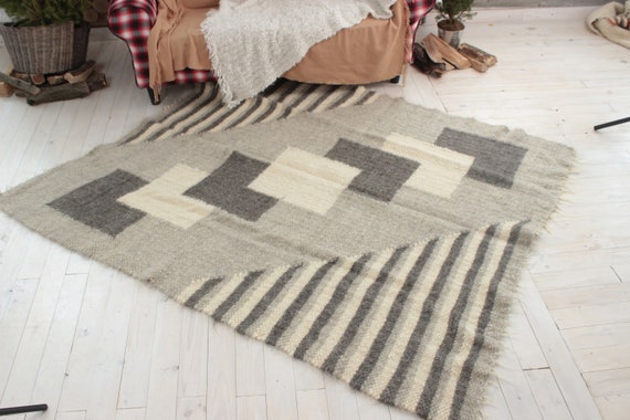 Geometric Woven Scandinavian Handmade Rug Weighted Rugs for Living Room Mid  Century Modern Area Rug 100% Wool Berber Carpet Floor Rugs 