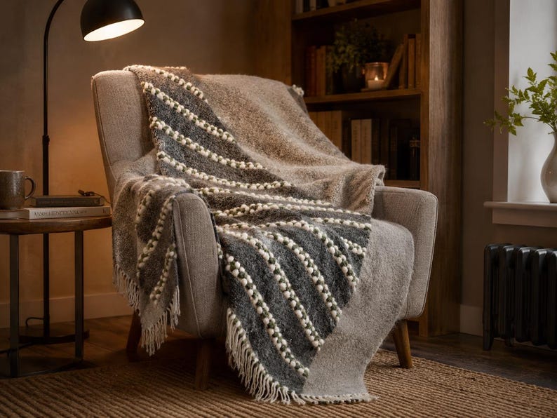 Handwoven pure wool rugs, Swedish Gray Wool living room modern rug, Scandinavian rug runner, Handmade woven carpet, Sheep wool rug rag image 15