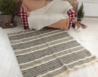 Gray Woven carpet Scandinavian wool rug Handwoven large, Mid century modern area rug wool berber, 100% Wool Carpet, Living room rug