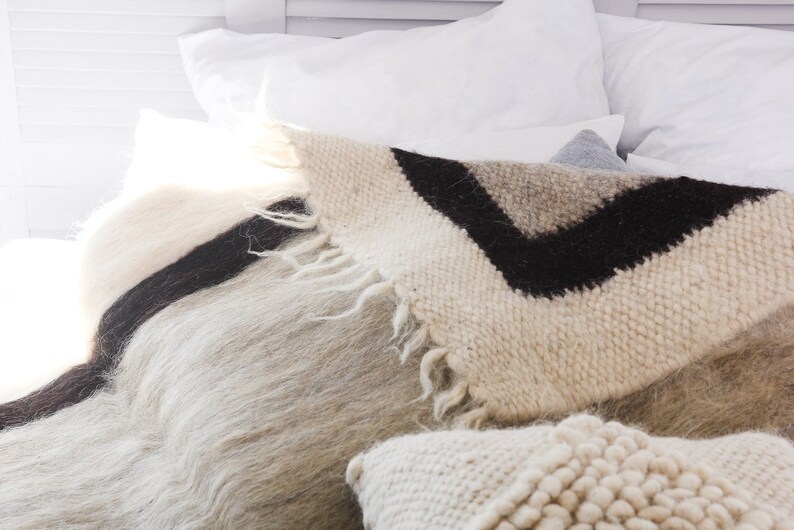 Light Grey Soft Wool Throw Blanket Fluffy Plaid Geometric Etsy