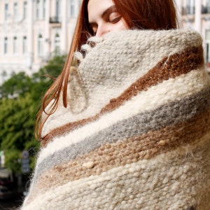 Warm Wool Throw Blanket Plaid Indoor Outdoor brown blanket for Sofa Bed Cover Handmade HandWoven Decorative scandinavian nordic stylish
