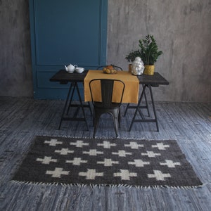 Swiss Wool Rug Handwoven Large Gray Woven Carpet, Mid-century Modern ...