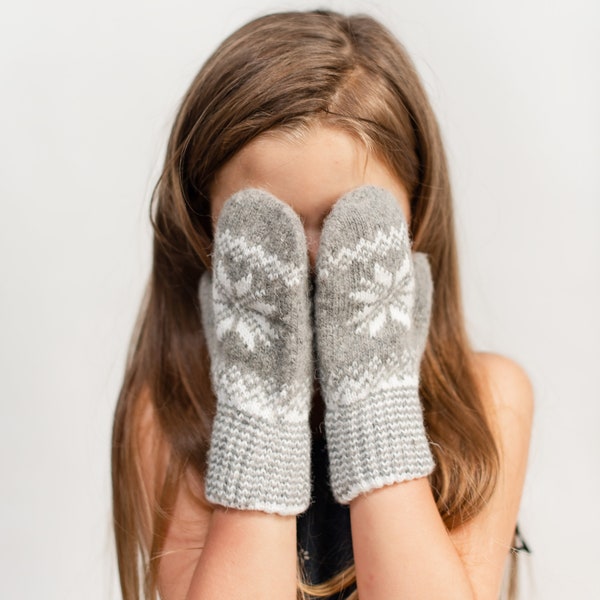 Gray ragg wool mitts toddler kids Norwegian Hand Knitted Wool Gloves Soft 100% Sheep Pure Handwear Winter Patterned Arm Warmers Knitwear