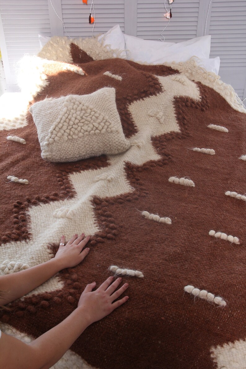 Brown Wool Throw Blanket Queen Size Warm Bed Sofa Coverlet Etsy