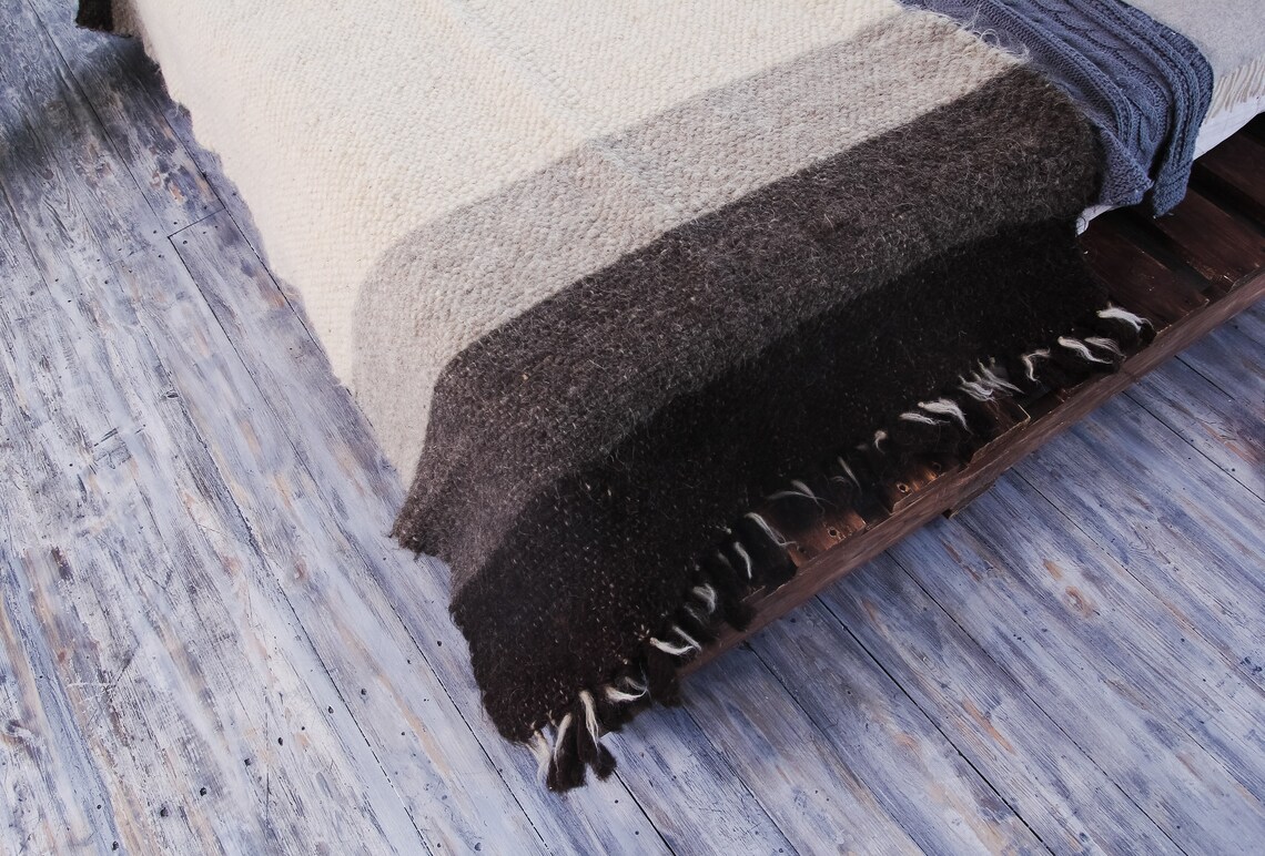 Striped wool blanket Queen size bedspread California king Etsy