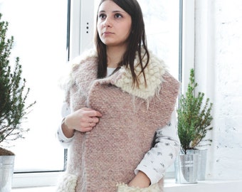 Felted 100% Sheep Wool Warm Vest Organic Handwoven Coat Handmade Wool Jacket Winter Outerwear Modern Soft Cardigan Ethnic Women's Rustic