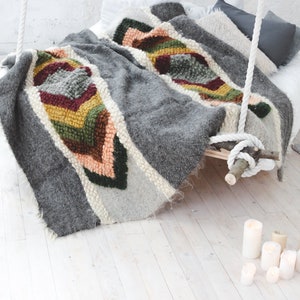 Wool Area Rug Rainbow Rug Floor Rugs Bedroom Rug Soft Rug Home Decor Gray Calirornia King Blanket Natural wool blanket Handwoven wool throw