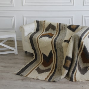 100% Wool Throw Blanket Queen Warm Bed Sofa Coverlet Decorative Plaid For Living Room Scandinavian Mid century blanket weighted bed scarf