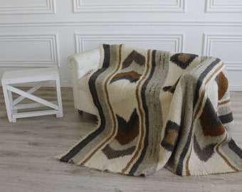 100% Wool Throw Blanket Queen Warm Bed Sofa Coverlet Decorative Plaid For Living Room Scandinavian Mid century blanket weighted bed scarf