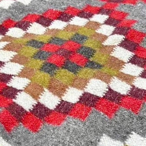 Organic soft wool throw blanket, Warm plaid Geometric pattern queen size bed coverlet Natural home decor Housewarming Gift 100% wool rug