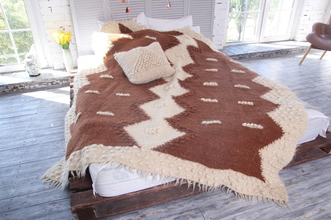 Brown Wool Throw Blanket Queen Size Warm Bed Sofa Coverlet Decorative