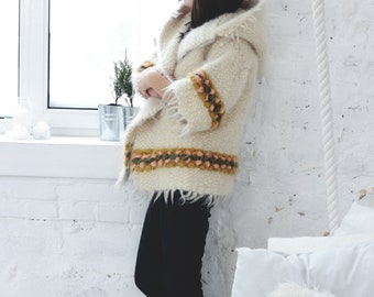 Felted 100% Sheep Wool Warm Vest Organic Handwoven Coat Handmade Jacket Winter Outerwear Modern Soft Cardigan Ethnic Women's Hippie Tribal