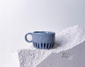 Espresso Cups, Blue Stoneware Ceramic Handbuilt Coffee Cups, Handmade Ceramic Cup