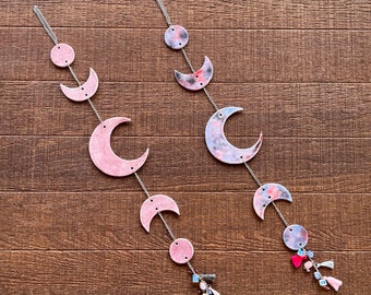 Ceramic Phases Of The Moon Wall Decor With Natural Gemstones, Witchy Wall Hanging, Moon Phase Decor, Crescent Wall Hanger