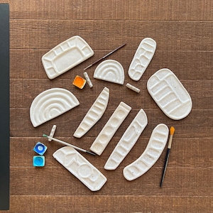Handmade Stoneware Creamic Paint Palettes, Watercolor Paint Palette and Brush Holder Set, Stoneware Jewelry Tray, Gift For Artists