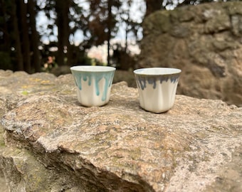 Porcelain Handmade Double Espresso Cup, Blue Espresso Coffee Cups
