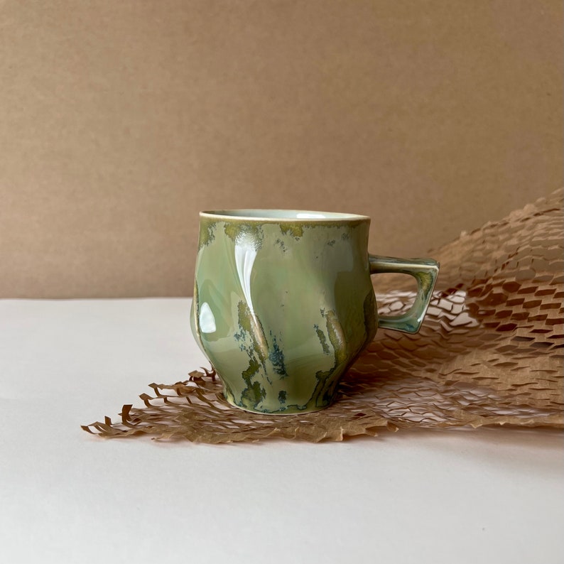 Handmade Porcelain Mug with Handle, Microwave Safe Coffee Cup, Handmade Pottery Mug, Studio Pottery Mug, Unique Handmade Mug Green
