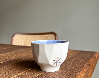 Handmade Porcelain Snowflake Tea Cup With Real Gold Details, Translucent Porcelain Coffee Cup, Handmade Asian Style Winter Tea Cup