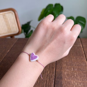 Handmade Porcelain Heart Bracelet With Gold Details, Heart Jewelry For Kids and Adults, Porcelain Wedding Gifts and Favors Purple