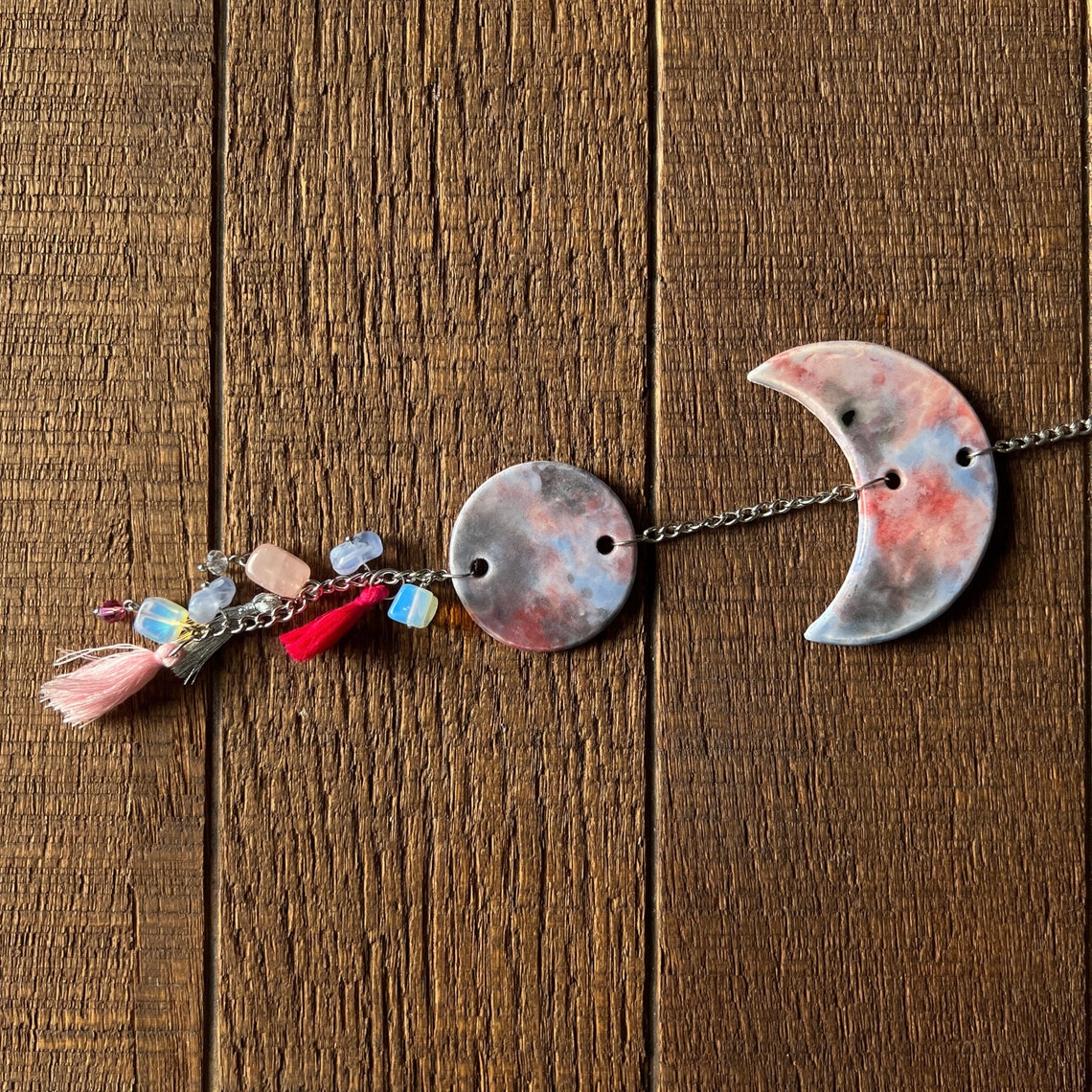 Ceramic Phases of the Moon Wall Decor With Natural Gemstones, Witchy ...