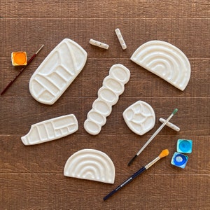 Stoneware Handmade Paint Palettes, Paint Palette and Brush Holder Set, Stoneware Jewelry Tray, Ceramic Paint Palette, Gift For Artists